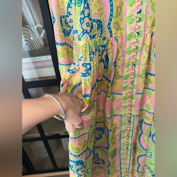 Beulah long sleeve maxi dress button down estelle midi zimmer mann paisley neon - Picture 5 of 10